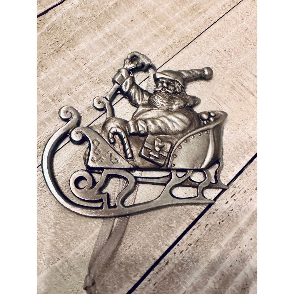 Crimzonrose 2002 Pewter Santa in Sleigh‎ Christmas Ornament Made in USA Vintage
